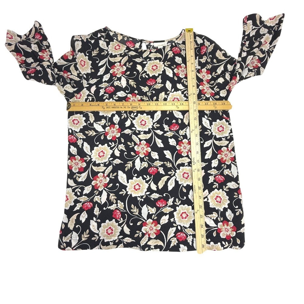 J Jill Black Floral 3/4 Sleeve Pullover Blouse Size Small Career Boho Workwear - Picture 7 of 9